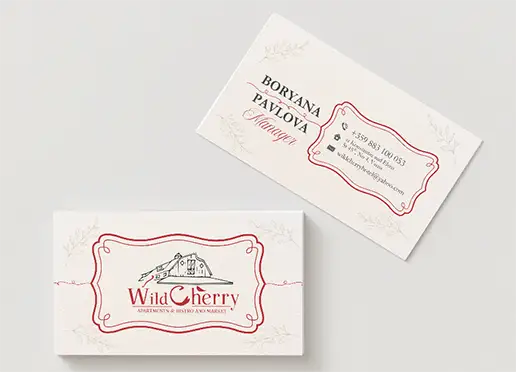 Дизайн на двустранни визитни картички за управителя на WildCherry от Art Spot.