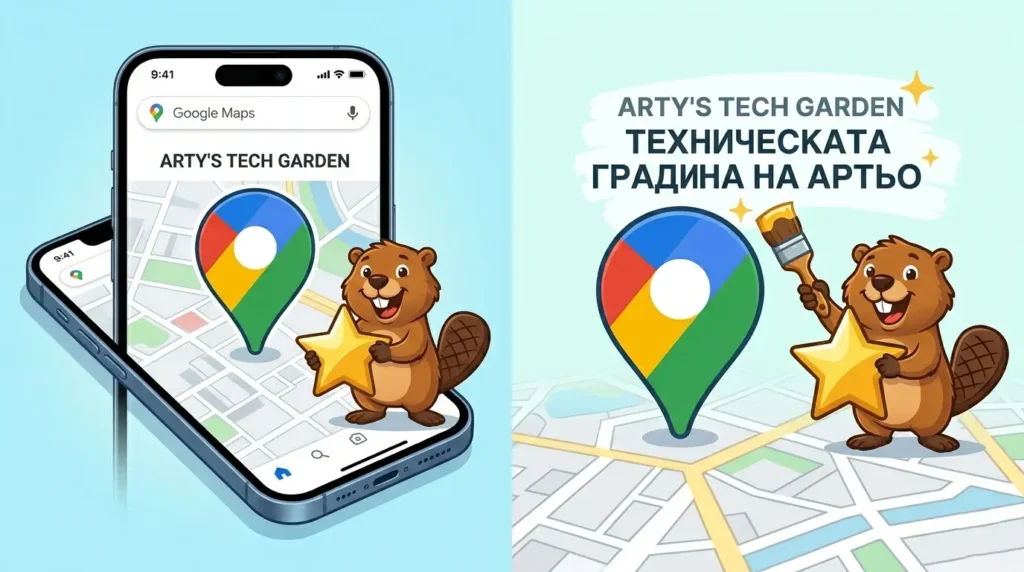 Local SEO optimization dashboard with Google Business Profile map pin and five star rating Локално SEO оптимизиране и управление на Google Business Profile с пет звезди ревюта
